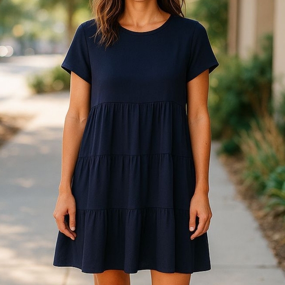 J.Crew Women's Tiered Mini Ruffle Summer Navy Blue Dress - Picture 1 of 6